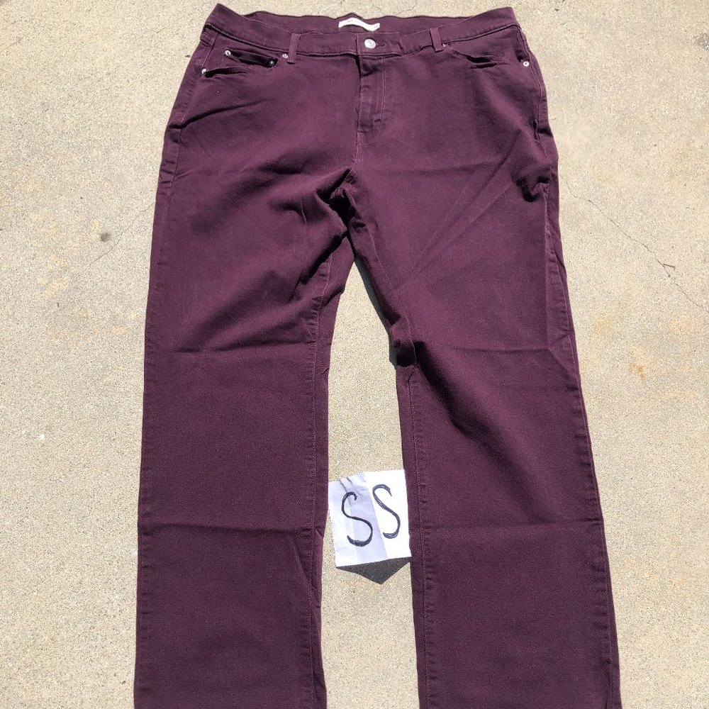 Womens Levis 505 Straight Burgundy Stretch Jeans Plus Size 34 or 38x31